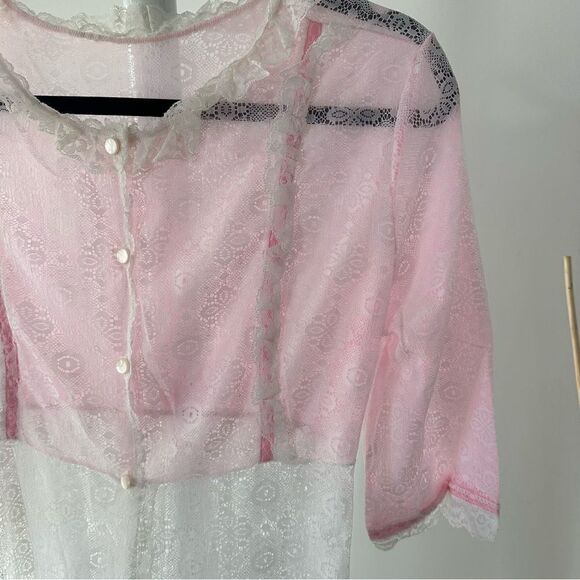 Vintage Ruffled Pink and White Lace  Dress - Picture 7 of 16